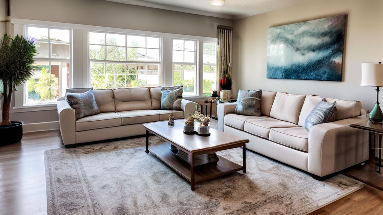 Picture of a clean living room after Mean Green Cleaning finished doing their magic same day, one time cleaning.