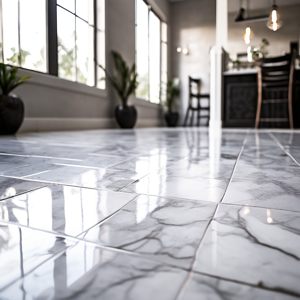 Image shows spotless tile floors in a Sahuarita kitchen. Conveys the deep cleaning skill of Mean Green Cleaning.